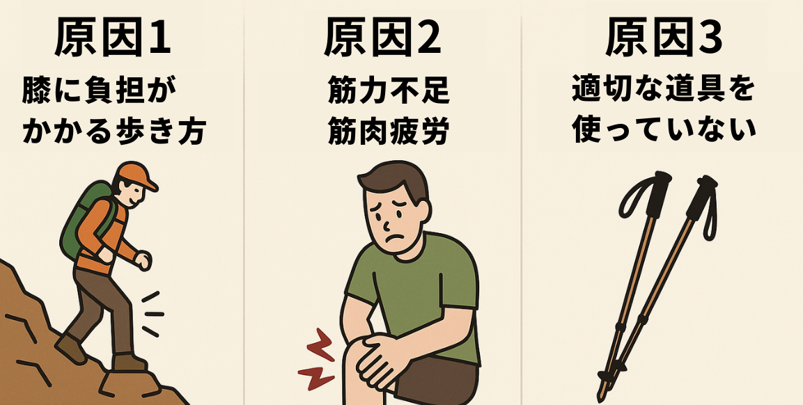 登山の下りで膝が痛くなる3つの原因