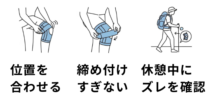 登山向け膝サポーターの正しい使い方（着け方）